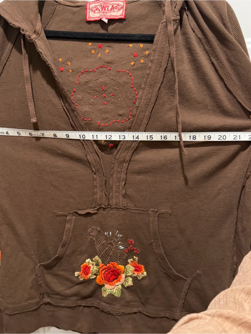 Johnny Was Brown Embroidered Floral Hoodie Sweatshirt - Picture 5 of 6